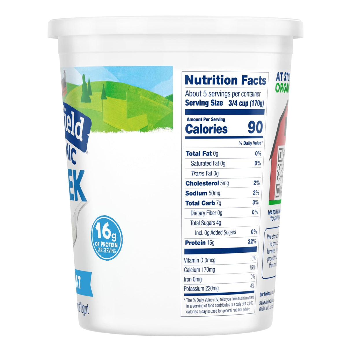 Stonyfield Organic Greek Nonfat Yogurt, Plain, 32 oz. – High in Protein (16g), 0% Fat; Multiserving Yogurt Snack & Cooking Substitute