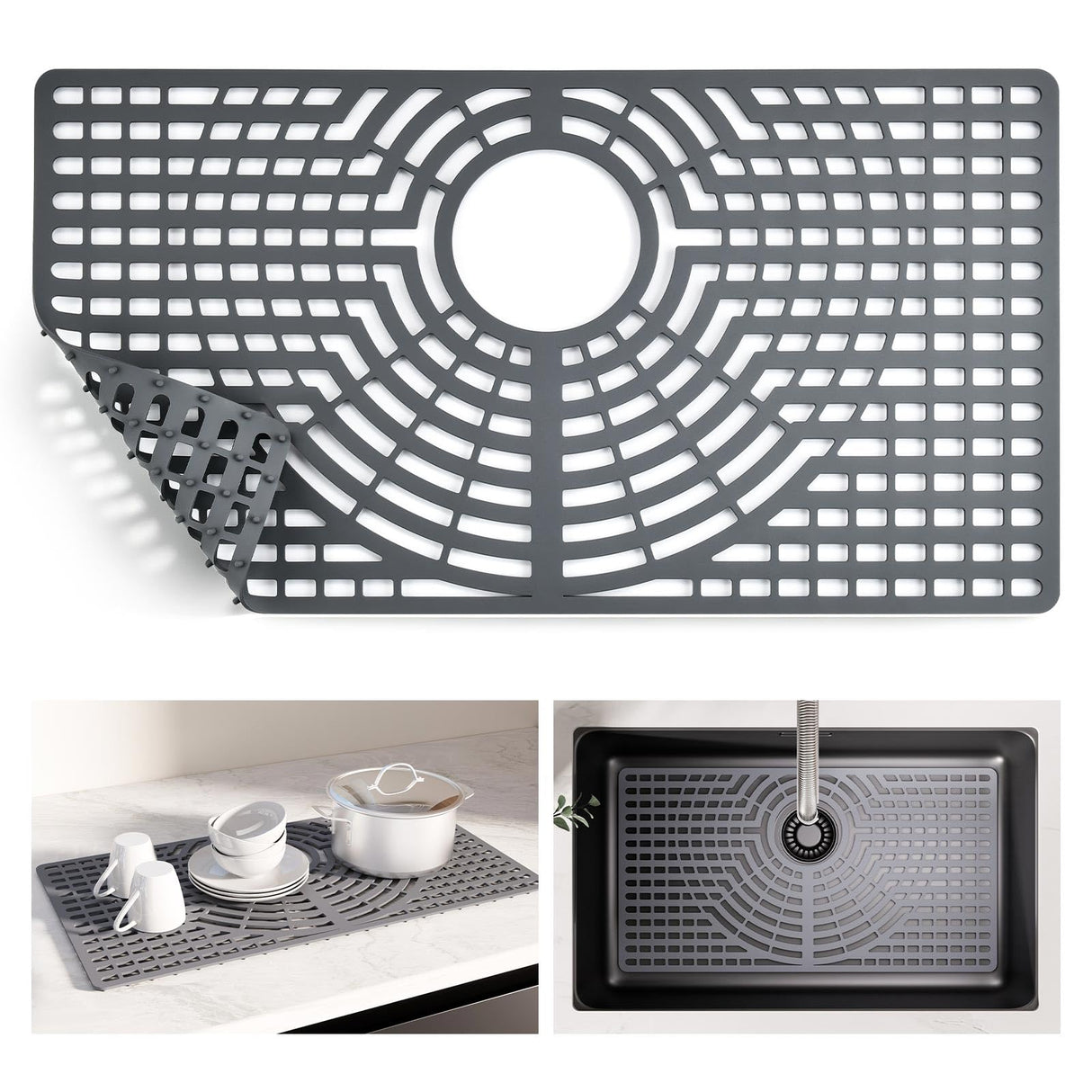 Snuggery Silicone Sink Protector for Kitchen Sink 28" x 15" – Flexible Sink Mat, Heat Resistant Grid, Non-Slip Rack, Easy to Clean Dishwasher Safe – Fits Farmhouse, Single & Double Bowl Sinks