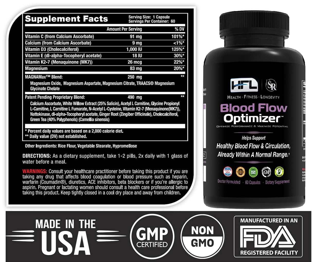 HFL Blood Flow Optimizerβ’ by Dr. Sam Robbins | Healthy Blood Flow Circulation, Arterial Strength & Vascular Function