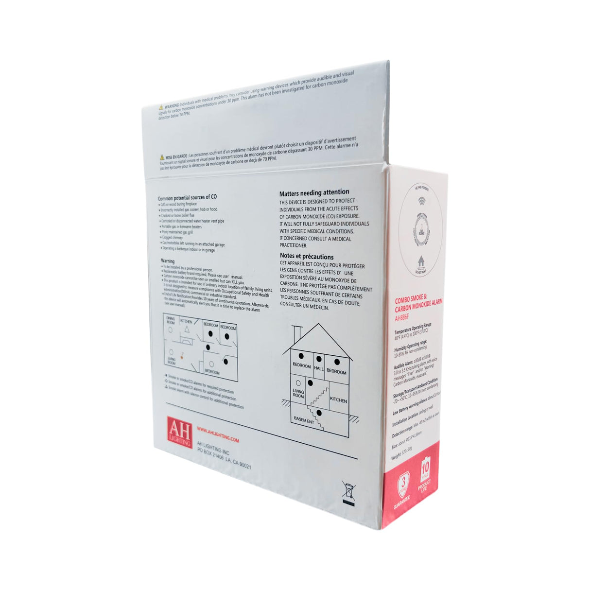 AH Lighting AH886F Combo Smoke & Carbon Monoxide Alarm, Voice Alarm System, Interconnect Hardwired, Combo Alarm, 10-Year Battery Powered, Led Warning Light Indicator (6)