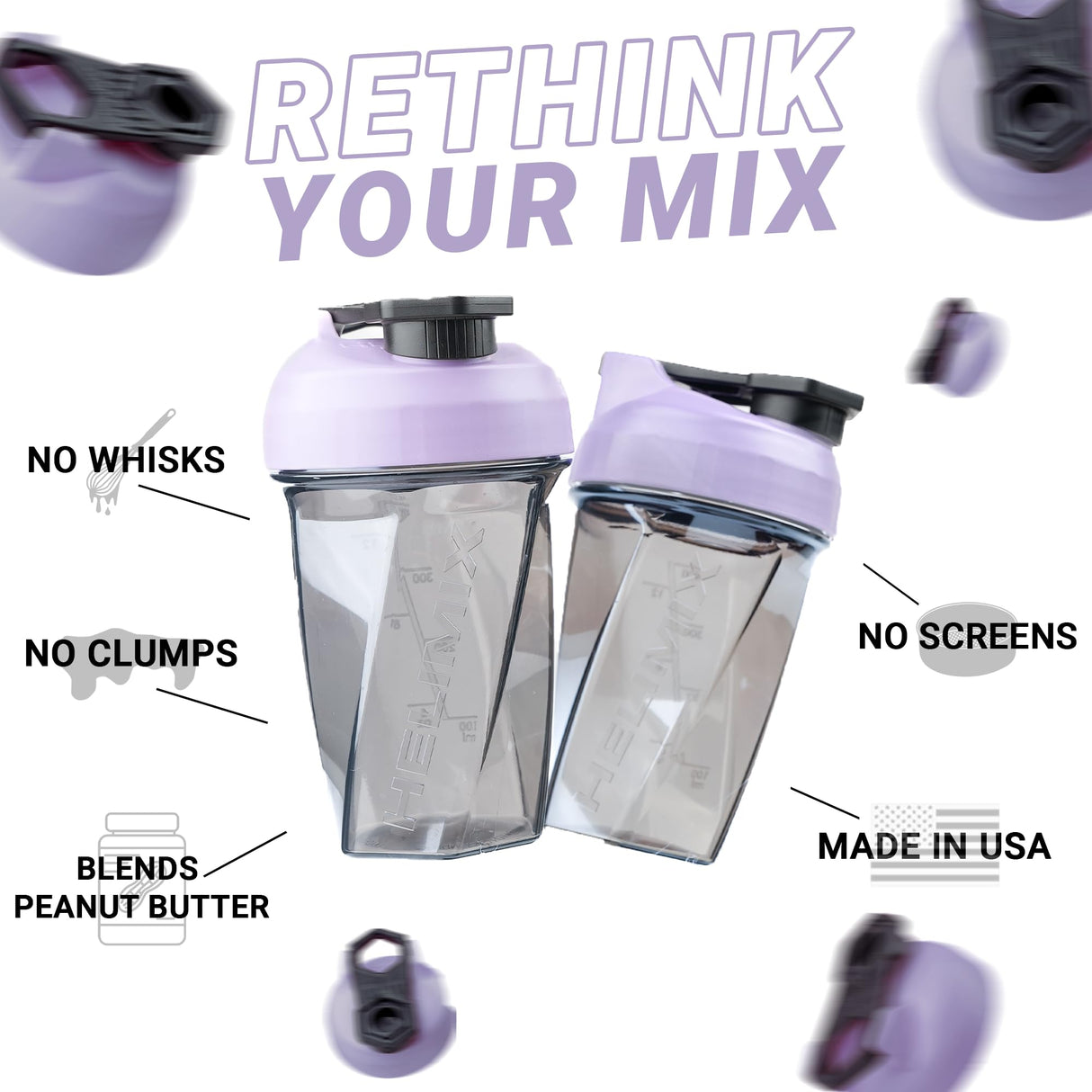 HELIMIX 1.5 Vortex Blender Shaker Bottle Holds Upto 20oz | No Blending Ball or Whisk | USA Made | Portable Pre Workout Whey Protein Drink Shaker Cup | Mixes Cocktails Smoothies Shakes | Top Rack Safe