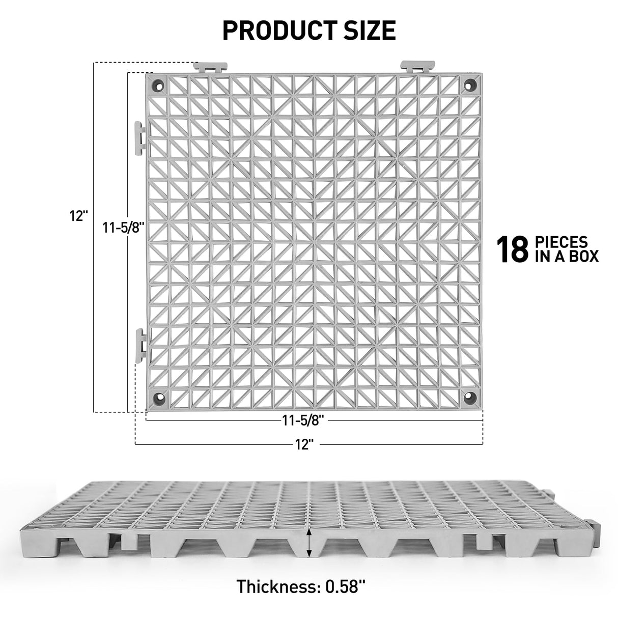 MAXWAVE 18 Pack 12" x 12" Modular Interlocking Floor Mats, Soft PVC Non-Slip Drainage Tiles, Splicing Rubber Cushion Flooring for Deck, Shower, Pool, Basement, Shed, Indoor and Outdoor Use