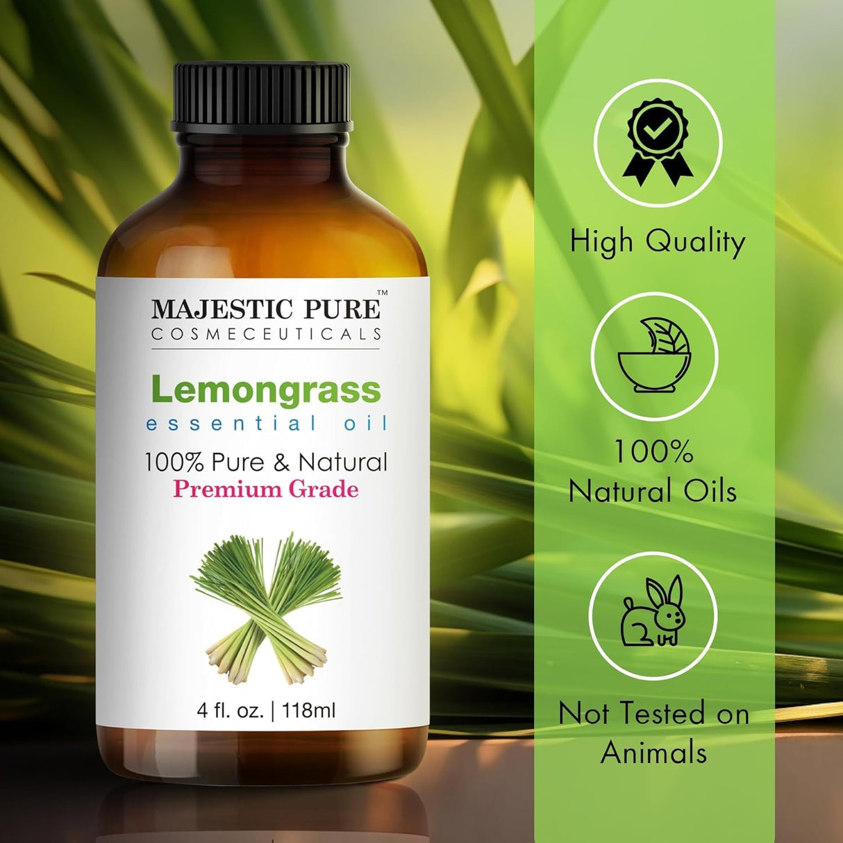MAJESTIC PURE Lemongrass Essential Oil | 100% Pure and Natural Oil | Premium Grade Essential Oils for Hair Care, Home Diffusers, Skin, Aromatherapy, Massage and Humidifiers | 4 Fl Oz (Pack of 2)
