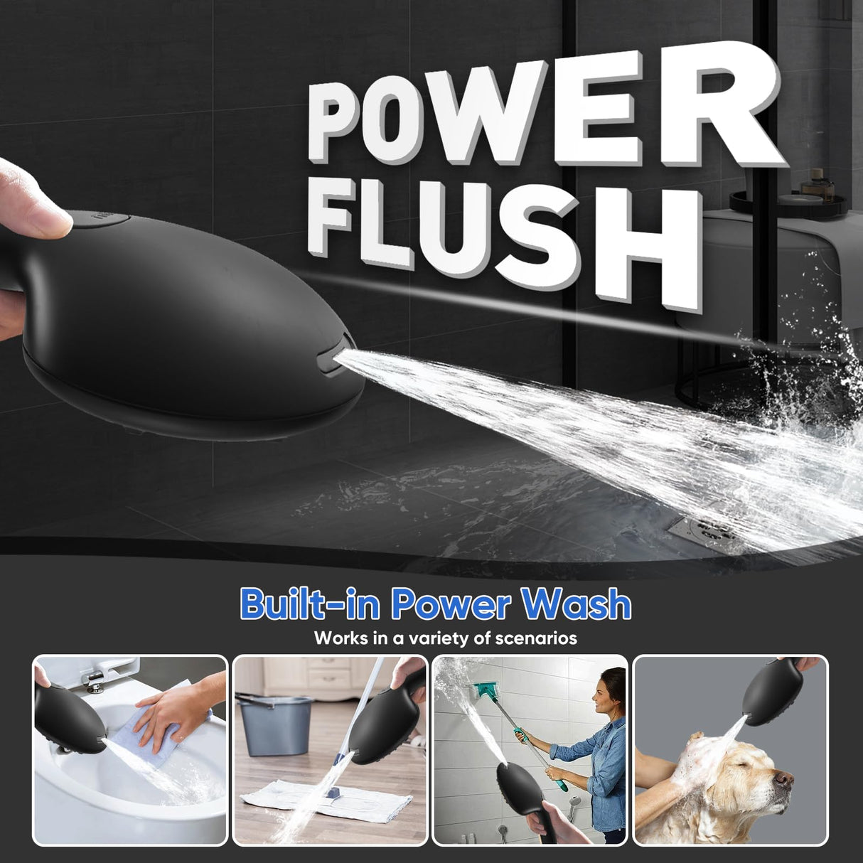 Cobbe 9-Function Shower Head with Built-in Power Spray, 1.8 GPM Water Saving ON/OFF Toggle Switch, High Pressure Handheld Showerhead with 1-Click Pause Button, Brass Bracket & 6ft Hose, Black