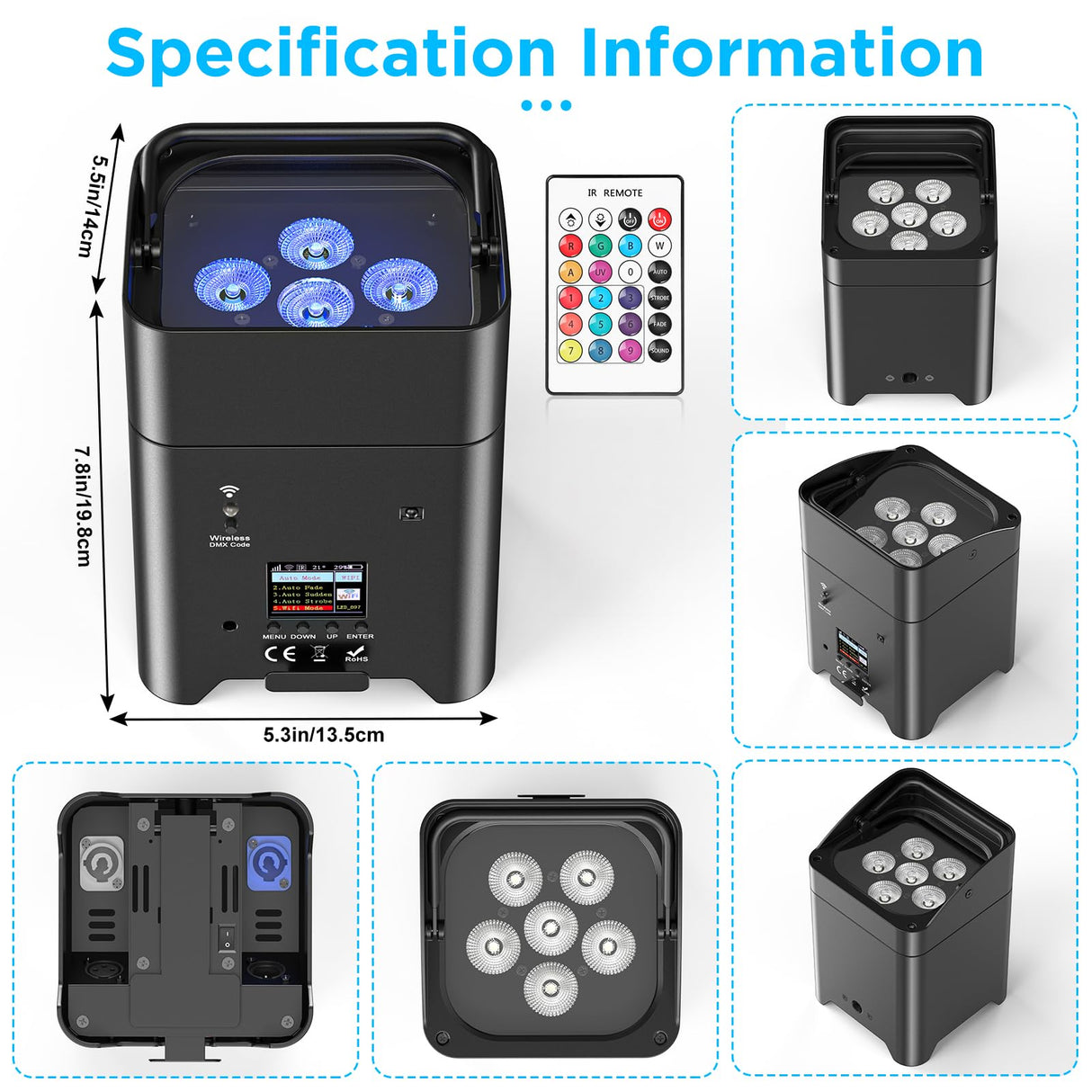 Battery Powered Uplights Rechargeable Par Can 6x18W RGBWA+UV LED Uplight 9600 mAh APP/Remote/DMX512 Control Stage Lights Uplighting Indoor for Wedding DJ Church Christmas Dance