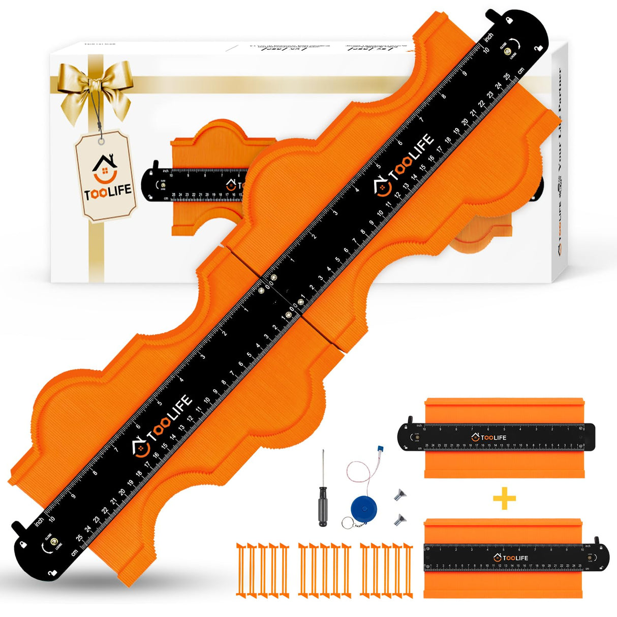 TOOLIFE Connectable Contour Gauge 10+10 Inch,Christmas Gifts for Stocking Stuffers Men Husband Dad, Shape Woodworking Tools for Flooring Tile Laying Carpet, Gifts for Him, Anniversary Birthday Ideas