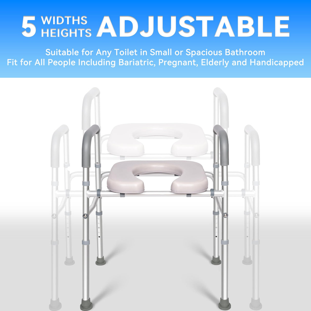 LimLuc Raised Toilet Seat with Handles, Width and Height Adjustable Commode Chair for Toilet with Arms and Widen Seat, Up to 400lbs, Raised Toilet Seat for Seniors, Handicap, Pregnant, Fits Any Toilet
