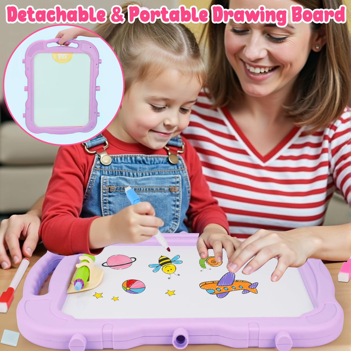 Kids Easels for Toddlers 2-4 Double Sided Kids Art Easel with Magnetic White Board Chalk Board Adjustable Stand Drawing Painting Easel Learning Toys 2 3 4 Year Old Girl Birthday Christmas Gifts Pink