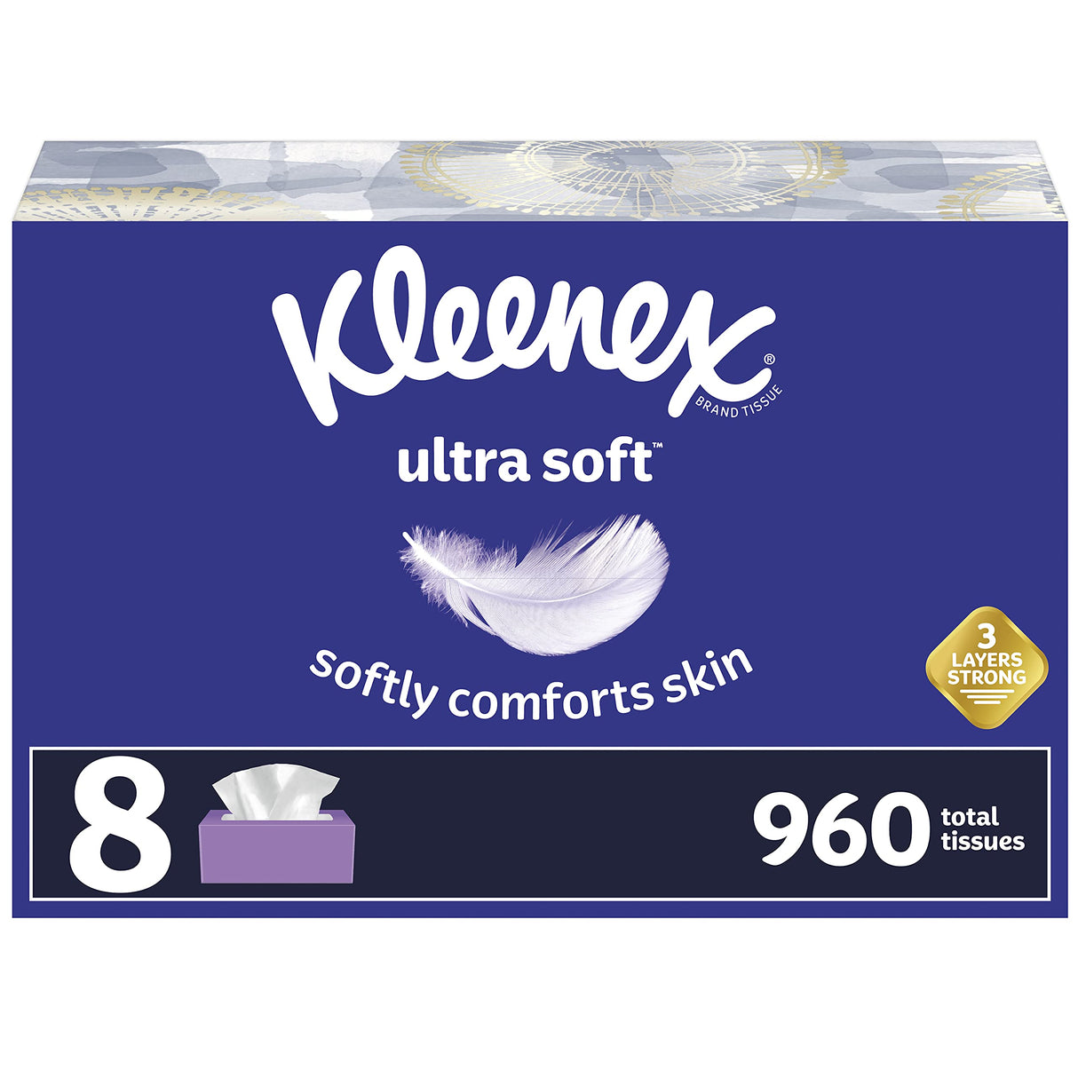 Kleenex Ultra Soft Facial Tissues, 8 Flat Boxes, 120 Tissues per Box (960 Total Tissues)