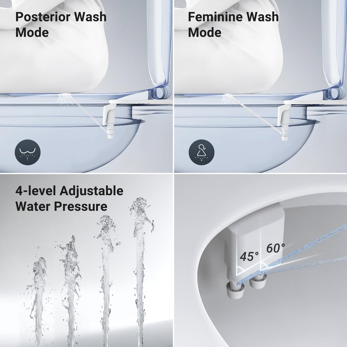 WATERLACE Bidet Attachment for Toilet Seat Sprayer - Non Electric Dual Nozzle with Cold Water - Self Cleaning Toilets Bathroom Spray for Butt Wash - Easy Slim Adjustable Pressure Control Rv Bidets