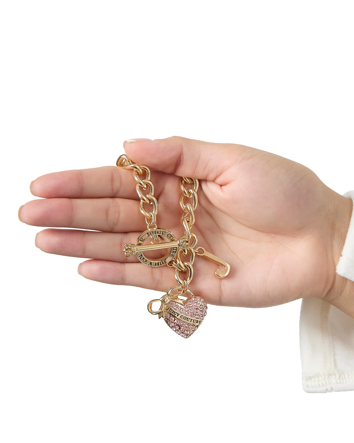 Juicy Couture Pink Stone Heart Bracelet for Women, 7.5"