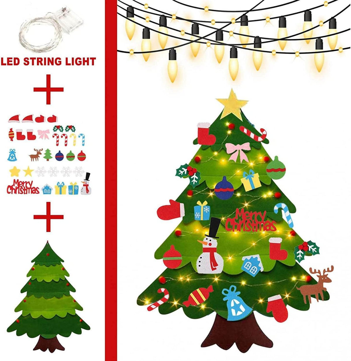 Montessori Felt Christmas Tree for Toddlers, Montessori Christmas Tree, Montessori Christmas Tree Felt with Lights