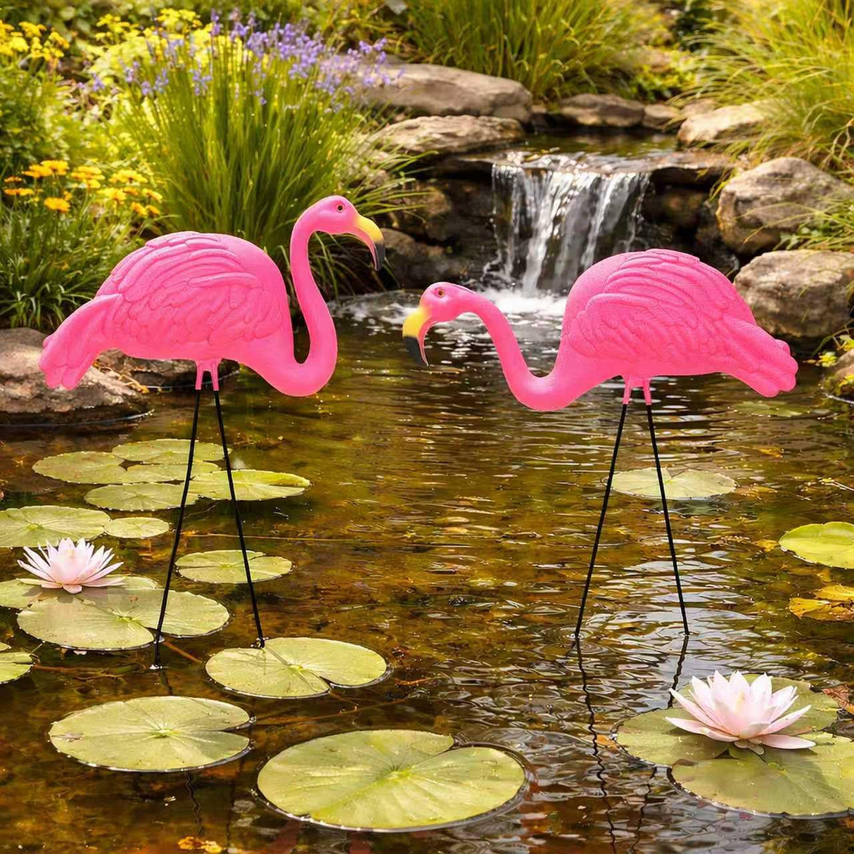 GIFTEXPRESS Pink Flamingos Yard Decorations - 2 Pack Extra Large 24" Tall Plastic Flamingo Statue w/Metal Stakes - Lawn Ornaments & Garden Decor for Outdoor Parties