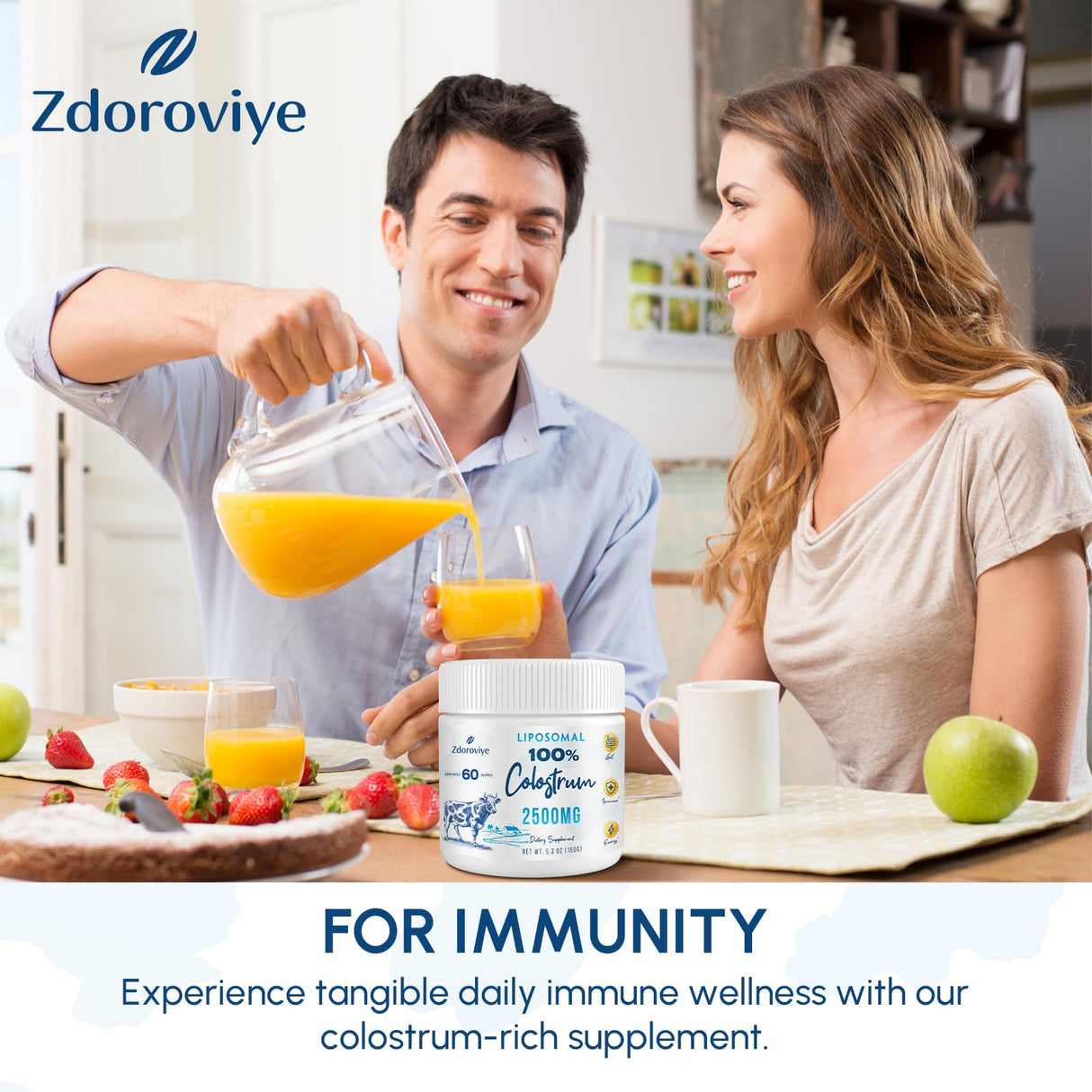 Liposomal Bovine Colostrum Powder Supplement 2500 mg, Higher Absorption Than Regular Bovine Colostrum (60 Servings)