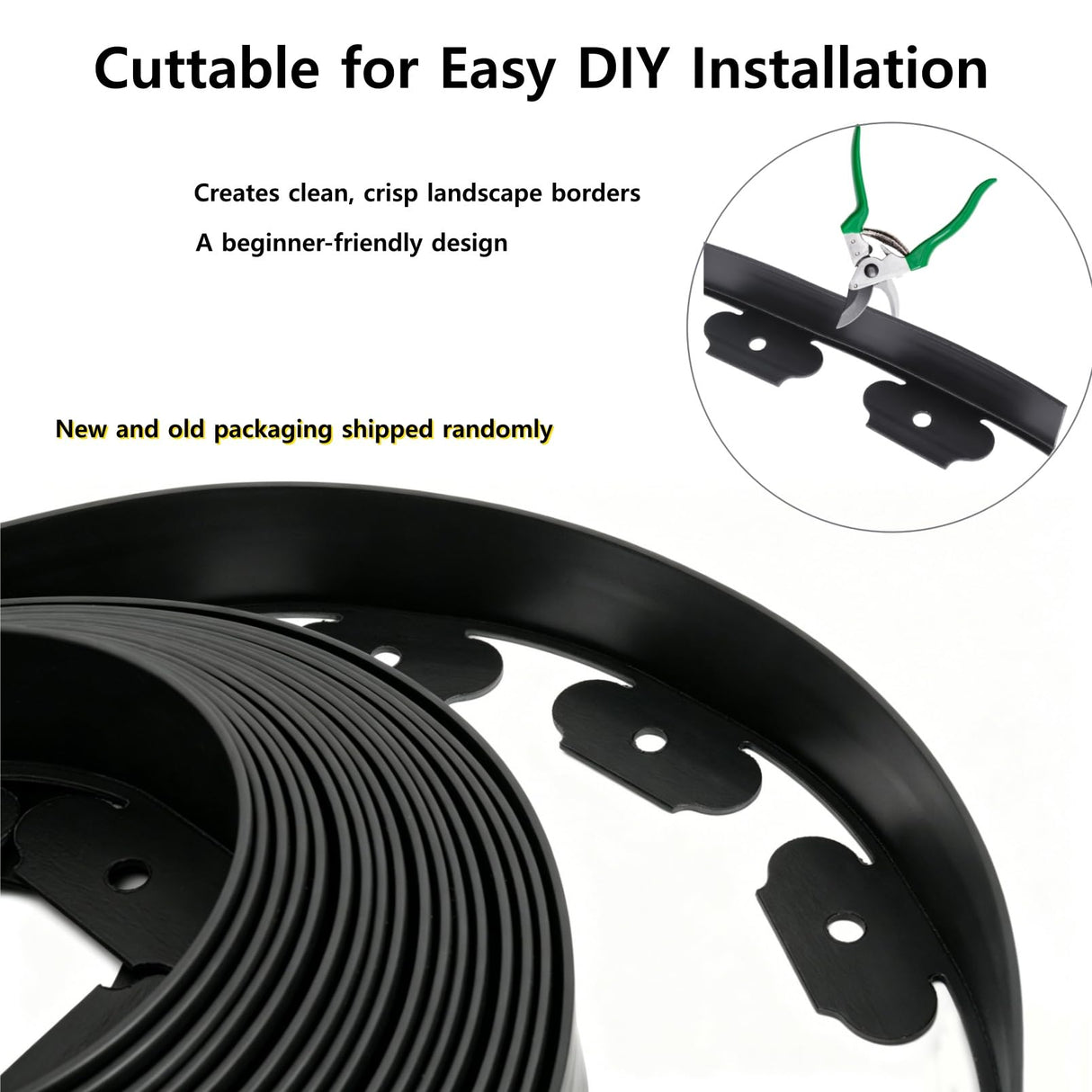 No Dig Durable Garden Landscape Edging Kit, 2" Tall Black Plastic Lawn Border for Landscaping, Flower Gardens, Lawn (100FT+ 120pcs Anchoring Spikes, Black)