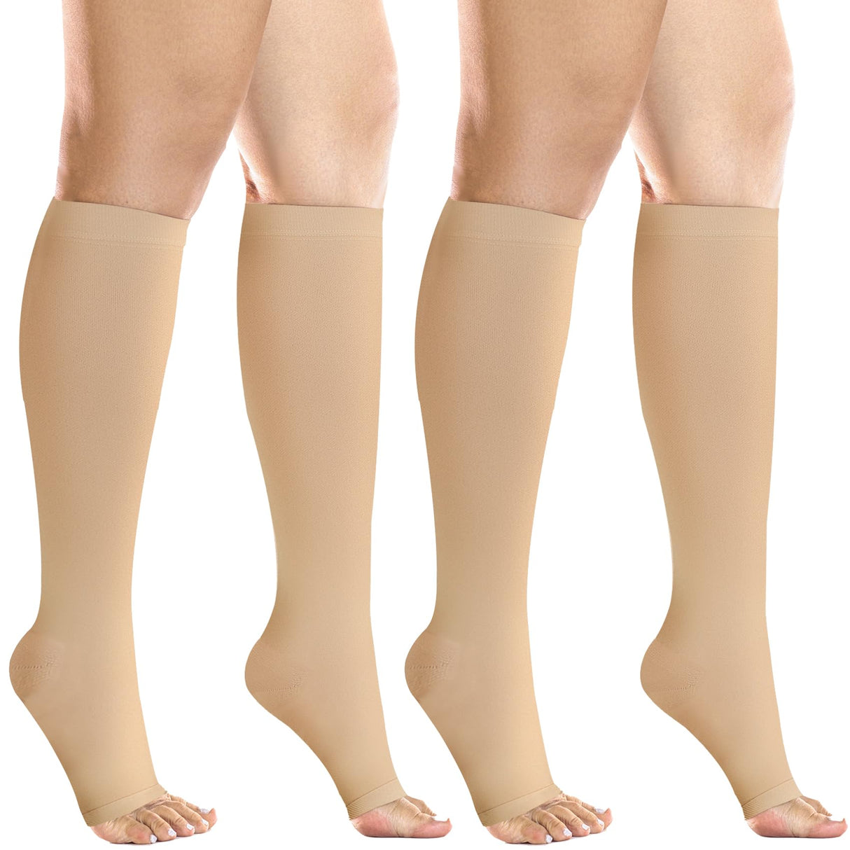 +MD 2 Pairs Compression Socks for Women & Men Medical Grade 20-30 mmHg, Open-Toe knee High Stocking, Support for edema, Varicose Veins, Nude, Medium
