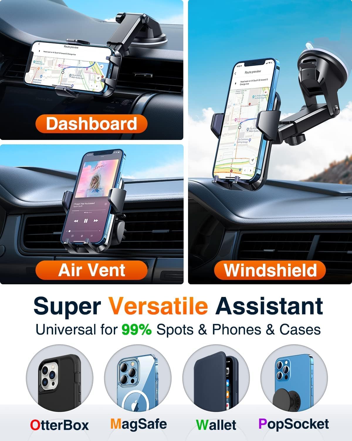 VANMASSใ85+LBS Strongest Suction & Military-Grade Ultimate Car Phone MountใPatent Safety Certsใ Cell Phone Holder for Dash Windshield Vent for iPhone 18 17 Pro Max Automobile Interior Sets, Ink Black