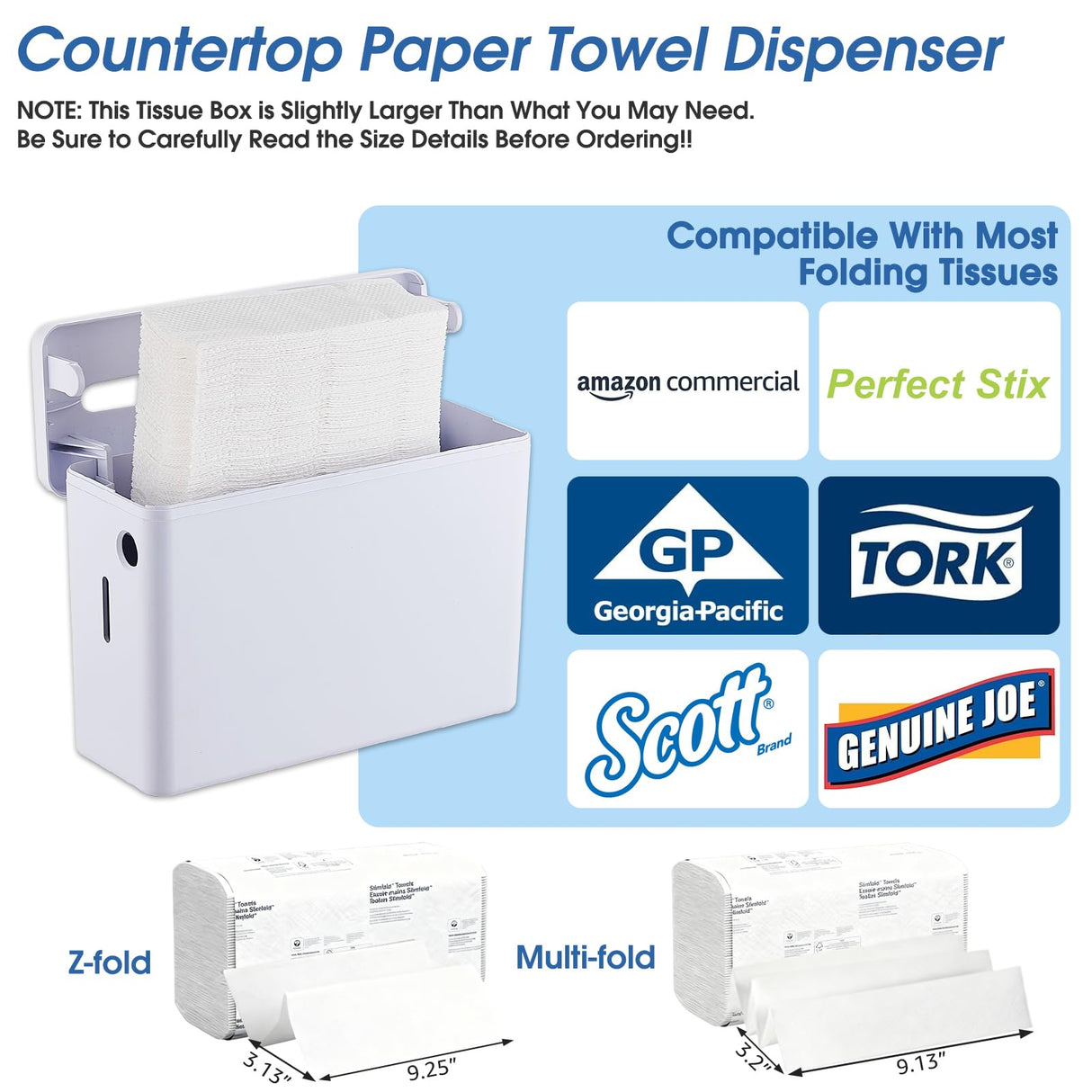 DUTYWORKS Paper Towel Dispenser Countertop, Large Capacity 200 Sheets, Non-Slip Base, Paper Towel Dispenser Compatible with Multifold, Z-Fold Towels, Ideal for Bathroom, Kitchen & Commercial Use