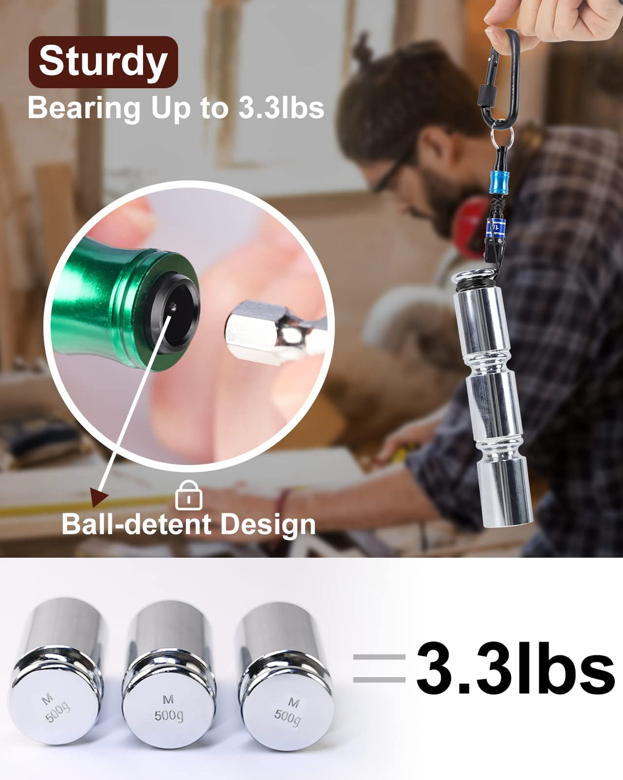 Katerk 6pcs 1/4 inch Hex Shank Aluminum Alloy Screwdriver Bits Holder 2 Sets, Light-weight Quick-change Extension Bar Keychain Drill Screw Adapter Change Portable (With Black Carabiner)