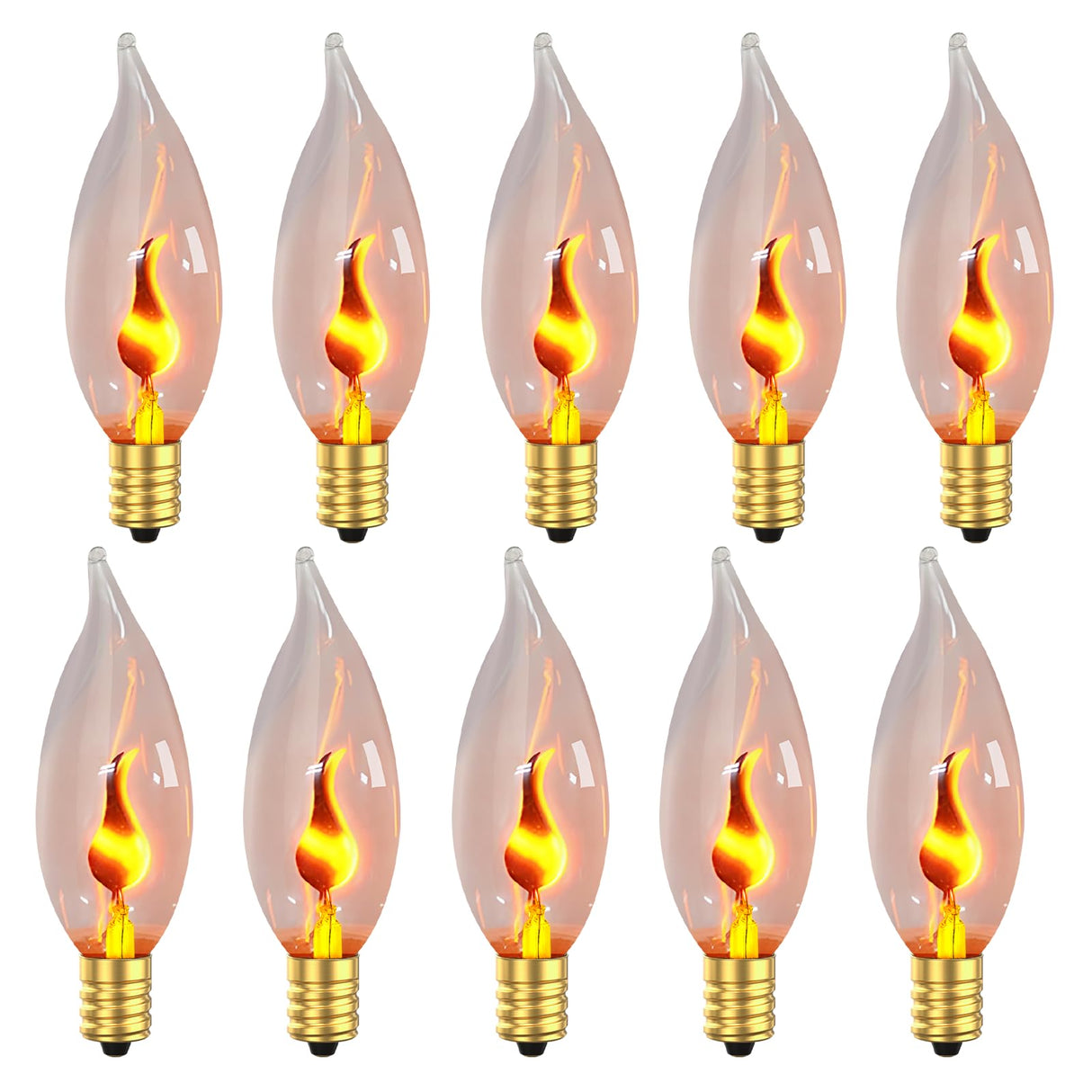 Hompavo Upgraded Flame Light Bulbs, E12 Candelabra Small Base, Clear Glass Flickering Fire Bulb for Halloween Christmas Party Porch Indoor & Outdoor Home Decoration, 10 Pack