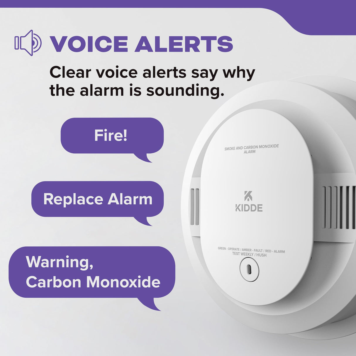 Kidde Hardwired Smoke & Carbon Monoxide Detector for Home, Voice Alerts, 2 AA Battery Backup, 3-Pack