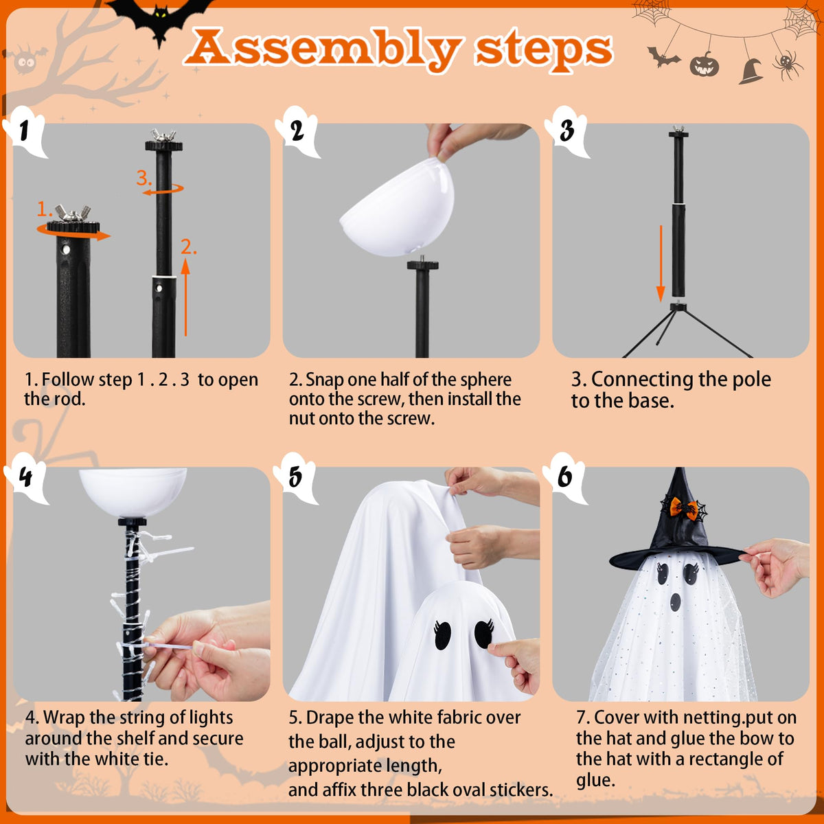 AYGXU 2pcs Halloween Decorations Indoor,Ghost Decor with String Lights Remote Control,Halloween Party Decorations,Spooky Ghost Light for Home Table Room Kitchen Office
