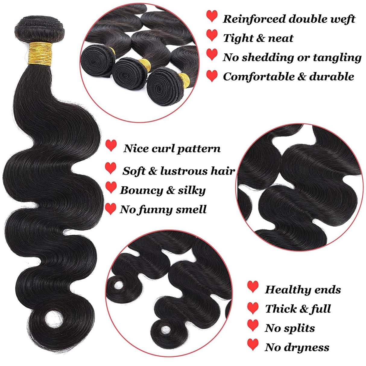 Human Hair Bundles Body Wave Bundles Human Hair 18 20 22 Inch 12A Grade 100% Unprocessed Brazilian Virgin Hair Body Wave 3 Bundles Human Hair Extensions for Black Women Natural Color