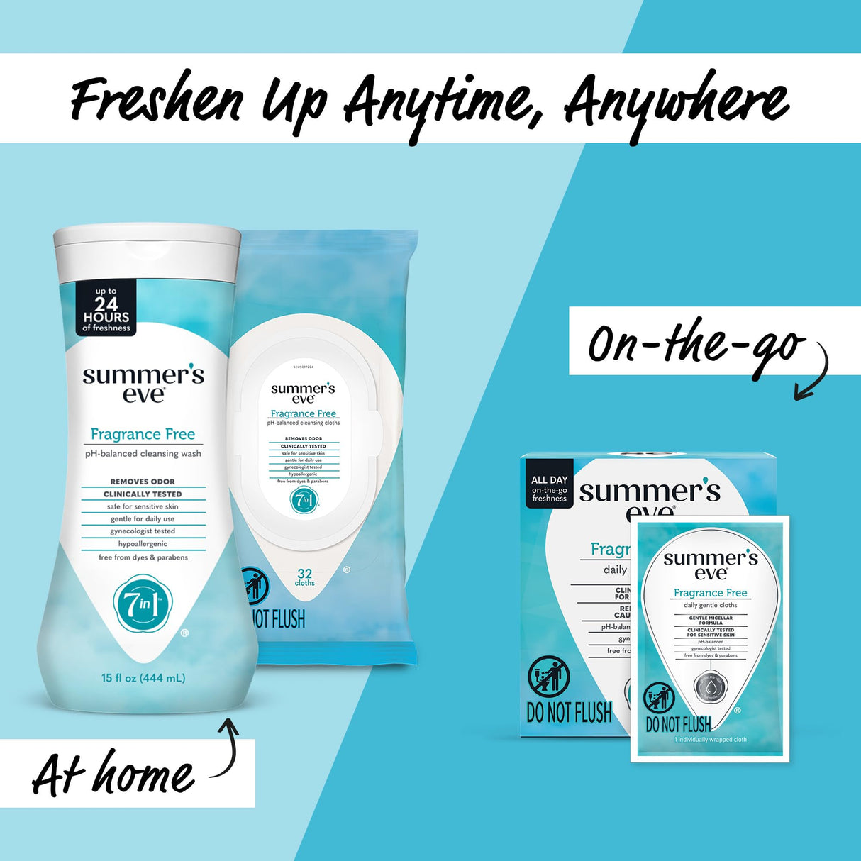 Summer's Eve Fragrance Free Gentle Daily Feminine Wipes, Removes Odor, pH balanced, 32 Count, 4 Pack