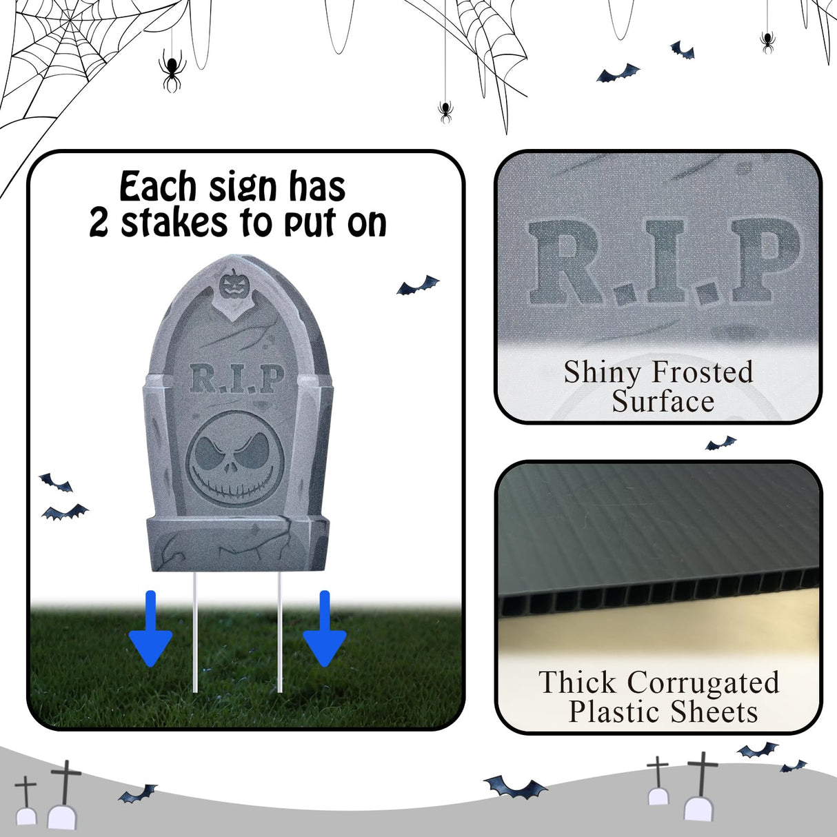 Jack Sally Tombstones Yard Signs, 17 Inch Gravestones Set Scary Halloween Decor Christmas Nightmare Halloween Decorations Outdoor Before Lawn Garden RIP Pumpkin Yard Stakes Outside Graveyard, Not Foam