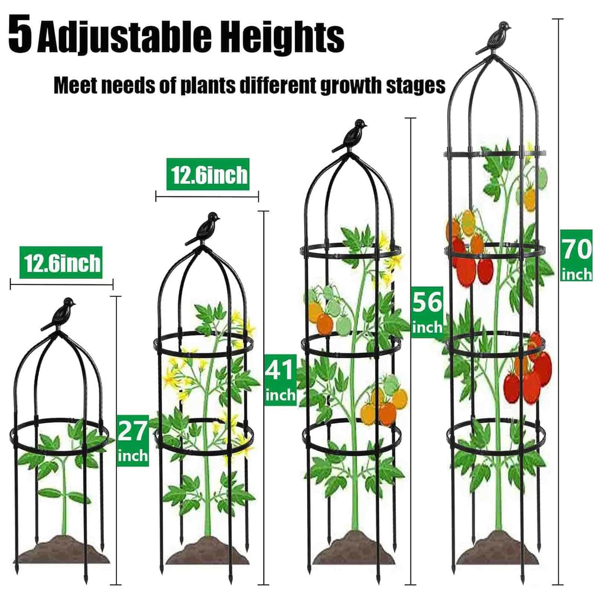 6FT Garden Obelisk Trellis for Climbing Plants,70”Metal Plant Support Tower, Heavy Duty Thickened Tube,Rustproof Black Flower Stand for Vines, Roses, Outdoor & Indoor Use