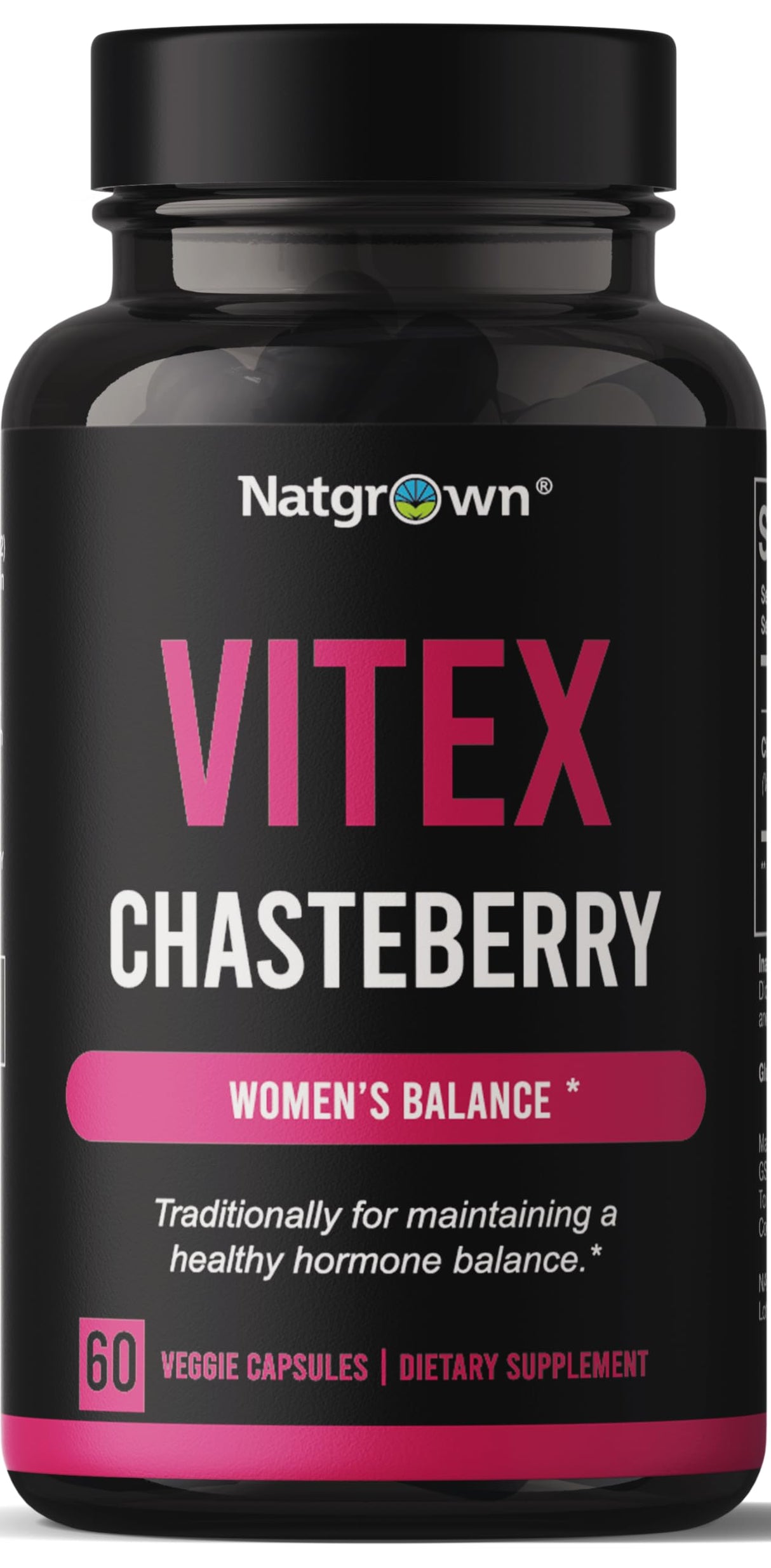 Natgrown Vitex Chasteberry Supplement for Women 1,000 mg - Agnus Castus Chaste Tree Vitex Berry Fruit Extract Capsules - 60 Ct