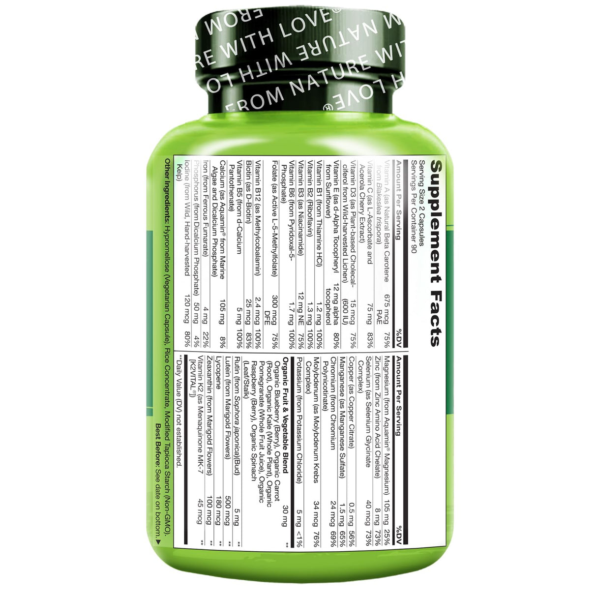 NATURELO Teen Multivitamin - Whole Food Multivitamin - with Minerals for Teenage Boys & Girls - Supplement for Active Kids - Non-GMO - Vegan & Vegetarian - 180 Capsules