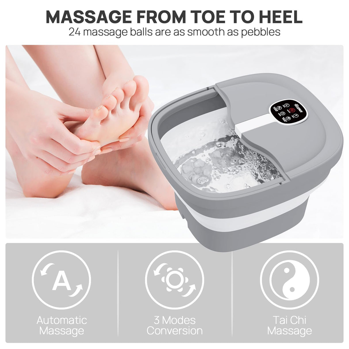HOSPAN Collapsible Foot Spa Electric Rotary Massage, Foot Bath with Heat, Bubble, Remote, and 24 Motorized Shiatsu Massage Balls. Pedicure Foot Spa for Feet Stress Relief - FS02A
