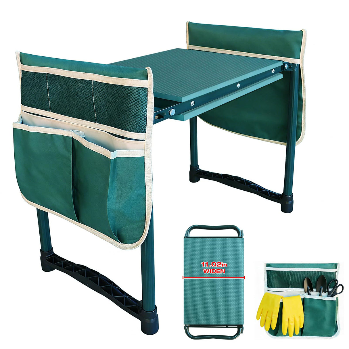 PEAKCLOUDS Heavy-Duty Garden Kneeler and Seat with Two Tool Bag Extra-Wide 11.02" Foldable Gardening Stool for Knee & Back Support | Non-Slip, Portable Bench for Women, Men, Seniors, Mom, Dad