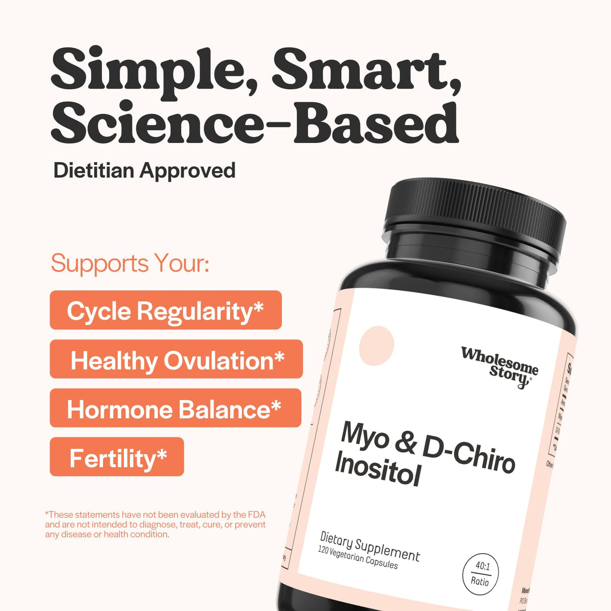Wholesome Story Myo-Inositol & D-Chiro Inositol Supplement for Women | Fertility Supplements for Hormonal Balance & Ovarian Health Support | Myoinositol | Ideal 40:1 Ratio | 30 Servings