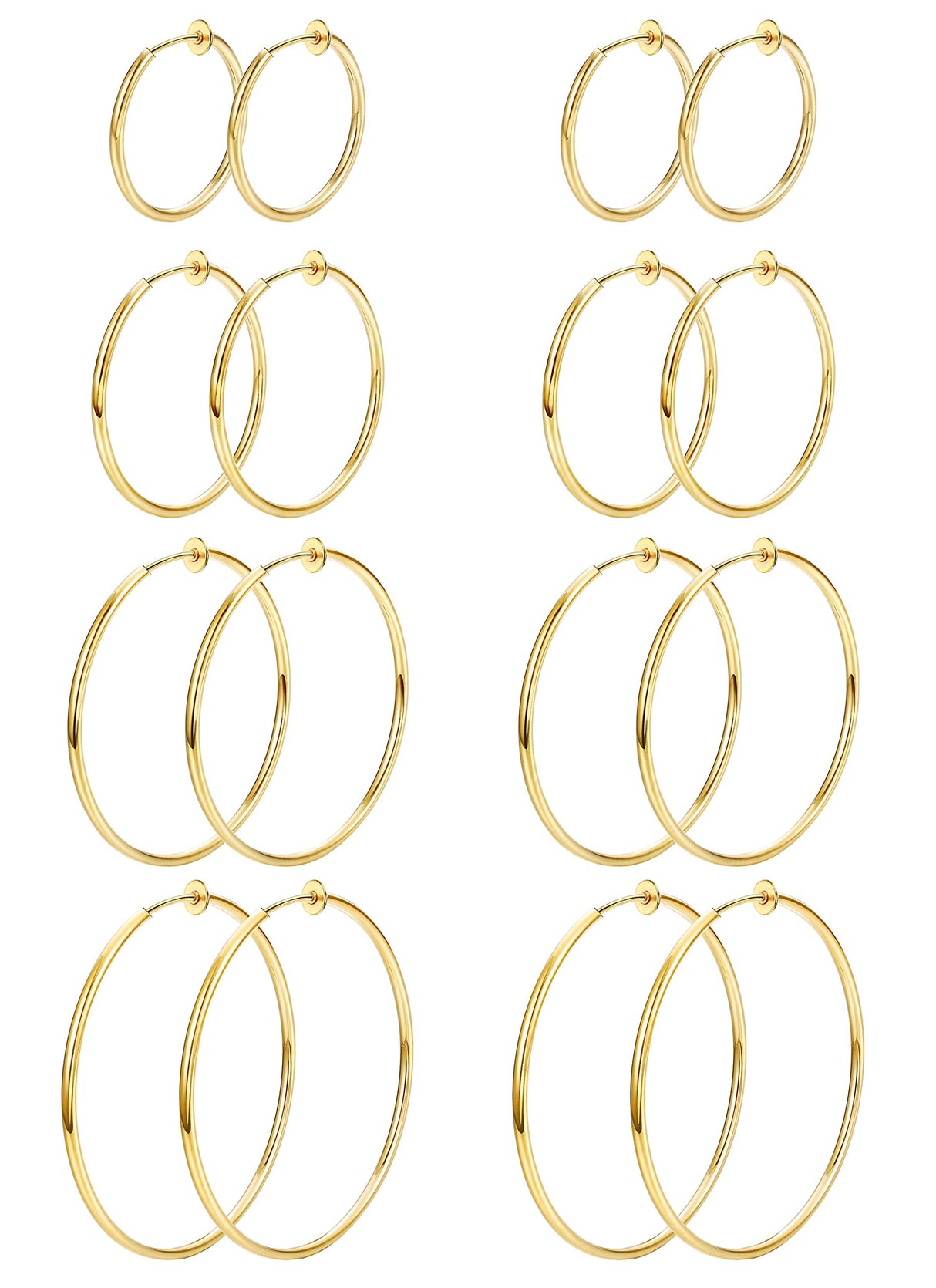 Magitaco 8 Pairs Clip On Hoop Earrings Stainless Steel Clip On Earrings for Women Fake Hoop Earring Spring Hoop Earring For Non-Pierced Ears G