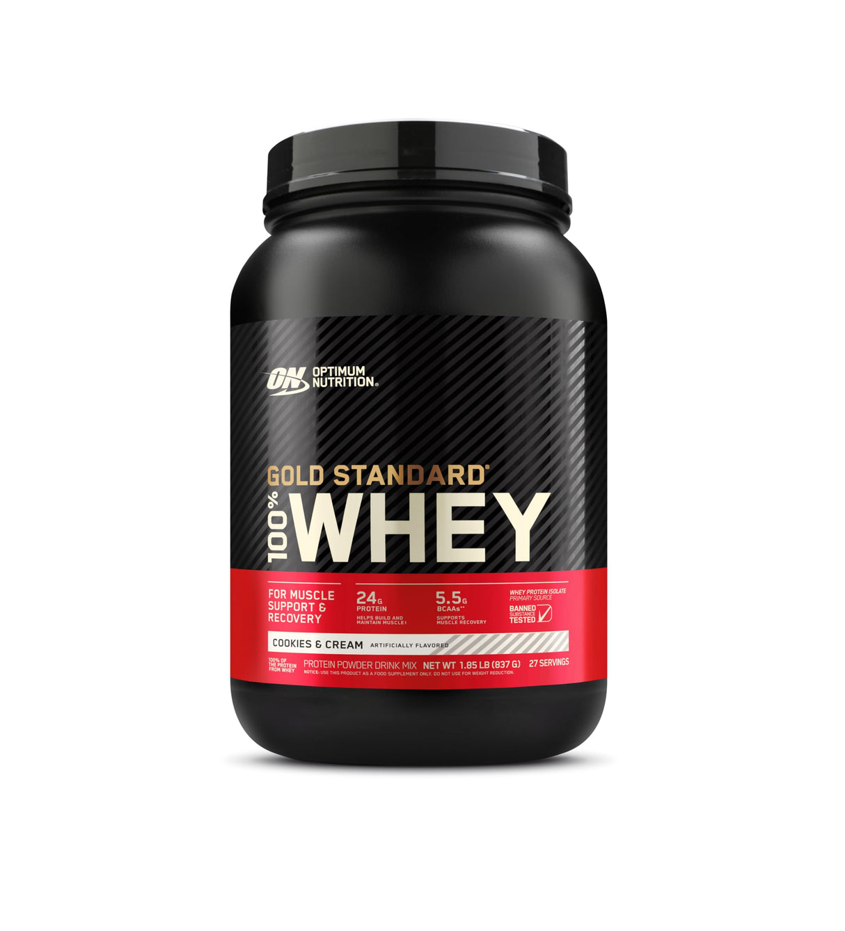 Optimum Nutrition Gold Standard 100% Whey Protein Powder, Cookies & Cream, 2 Pound (Packaging May Vary)