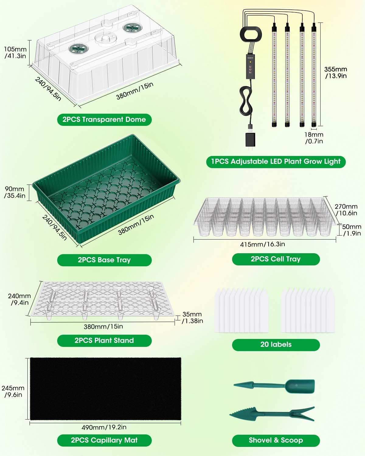 2PCS 120 Cell Self-Watering Seed Starter Tray Kit with Grow Light Humidity Dome,120-Cell Large Plant Seedling Tray, 3 Color Growing Light, Seed Starting Trays for Plant Germination(2PCS, 120 Cell)