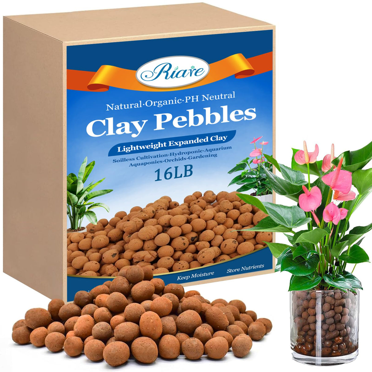Riare 16LB Organic Leca Clay Pebbles for Plants, 4-16mm Drainage Leca Balls