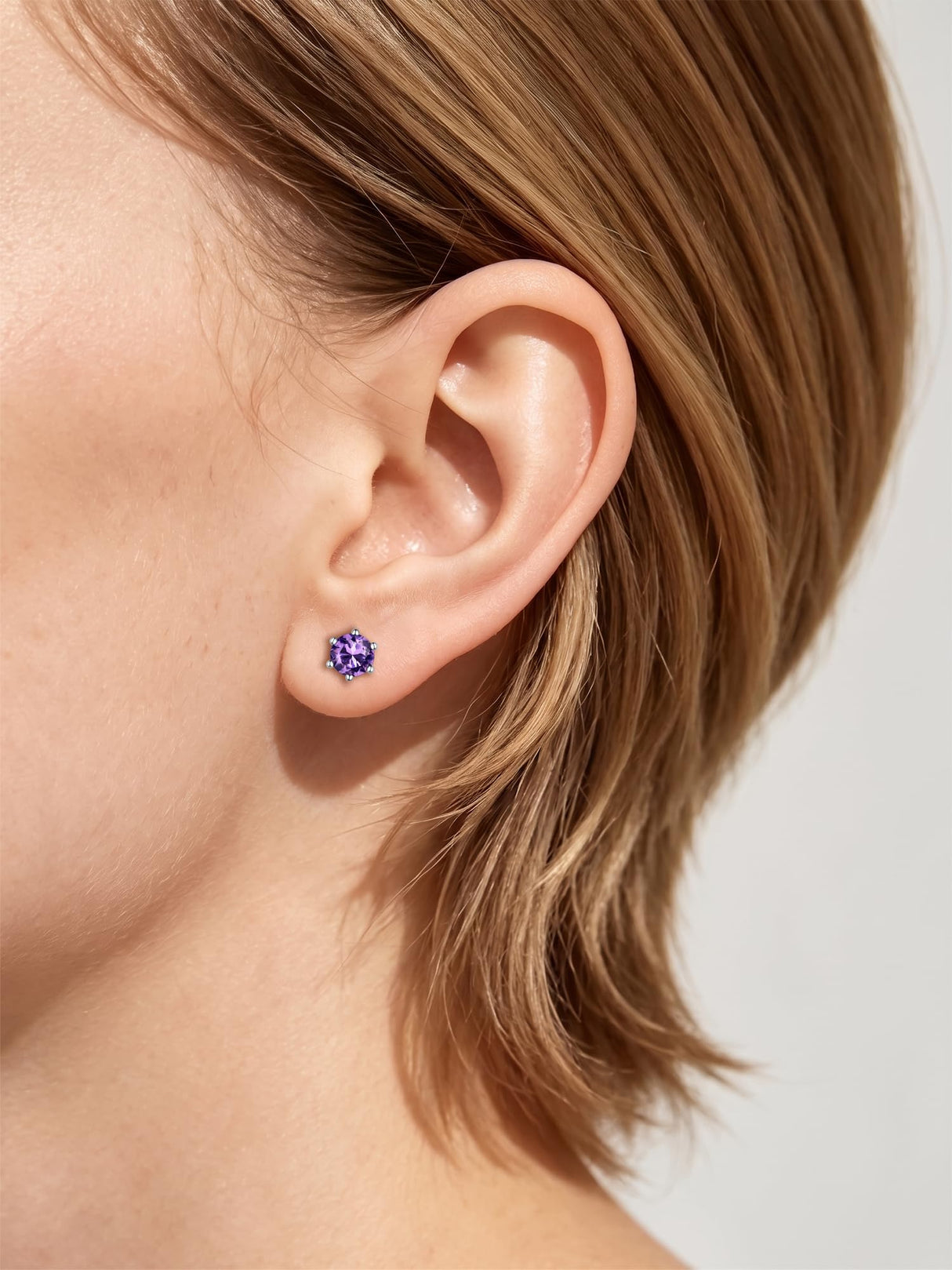 ChicSilver February Birthstone Earrings for Women 925 Sterling Silver Small Round Amethyst Stud Earrings Hypoallergenic