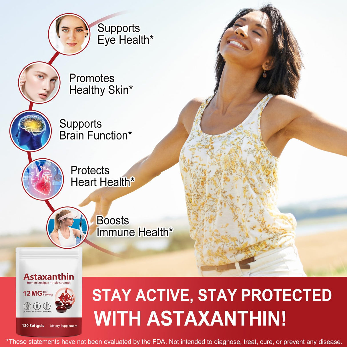 Astaxanthin Supplements, Supports Eye, Joint, Internal Circulation, Skin Health, Astaxanthina Antioxidant Supplements (2Bag240P)