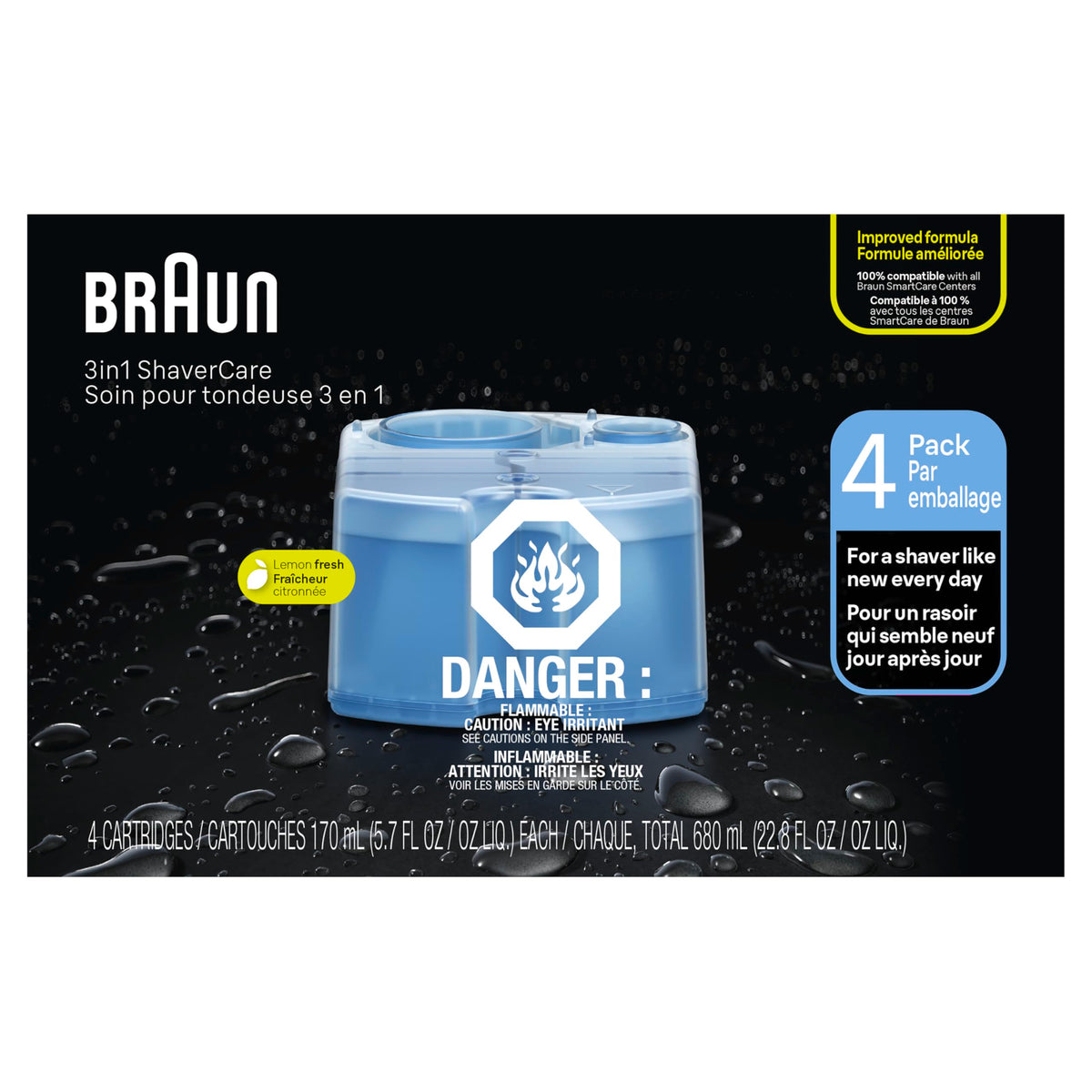 Braun Clean & Renew Refill Cartridges CCR, Replacement Shaver Cleaner Liquid Solution for Clean&Charge System, Pack of 4