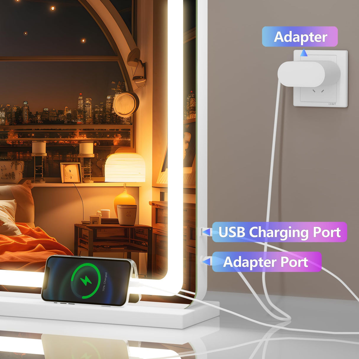 Hasipu Vanity Mirror with Lights, 23" x 18" LED Makeup Mirror, Lighted Makeup Mirror with Dimmable 3 Modes, Touch Screen Control Vanity Mirror Round White