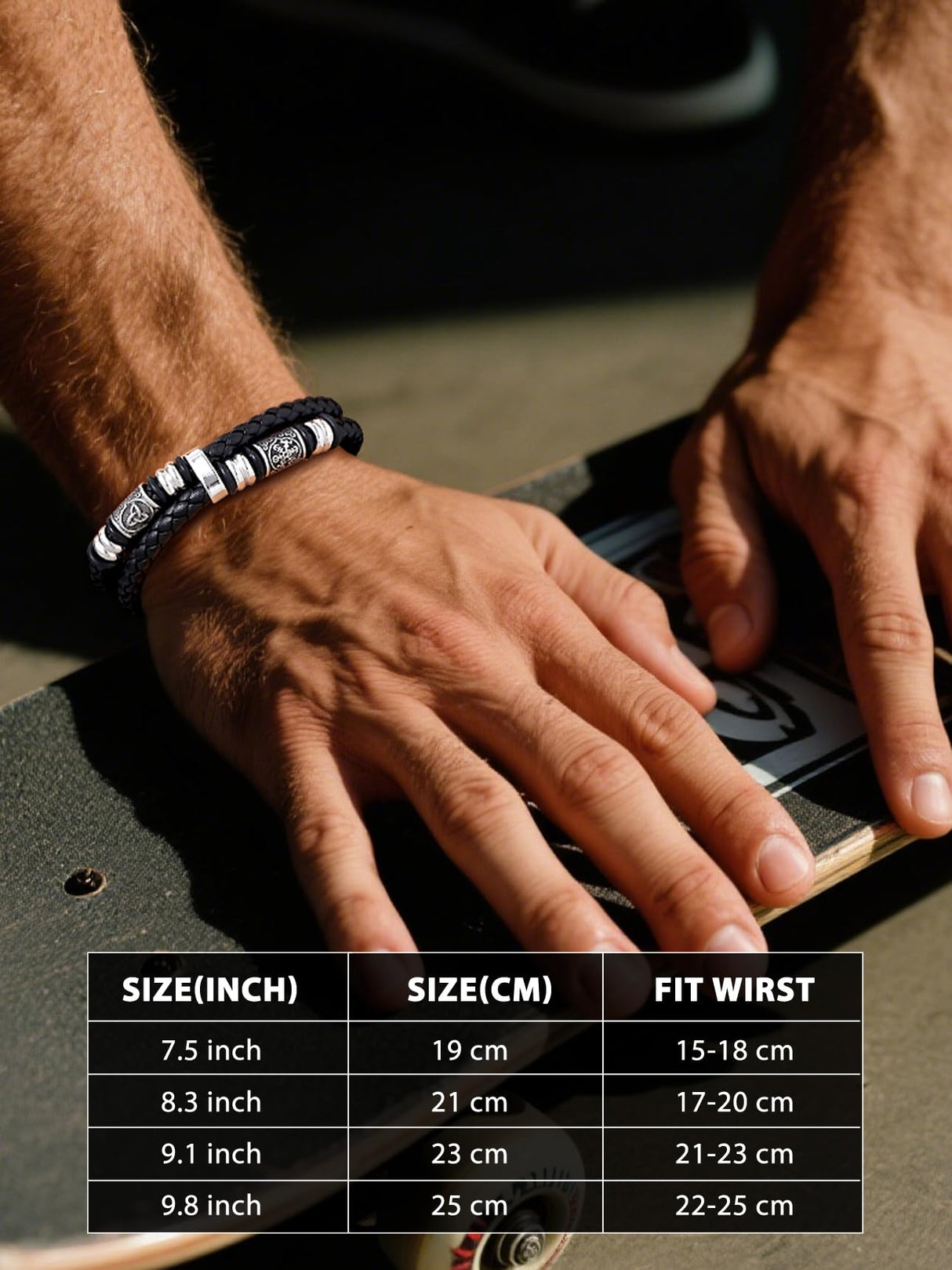 Bestyle Lucky Viking Celtic Bracelet Black Bracelet for Men Double Layer Black Leather Cuff Bracelet, Fashion Punk Retro Men Wristband Leather Bracelet Great Gift for Father Husband, 21cm/8.3 Inch
