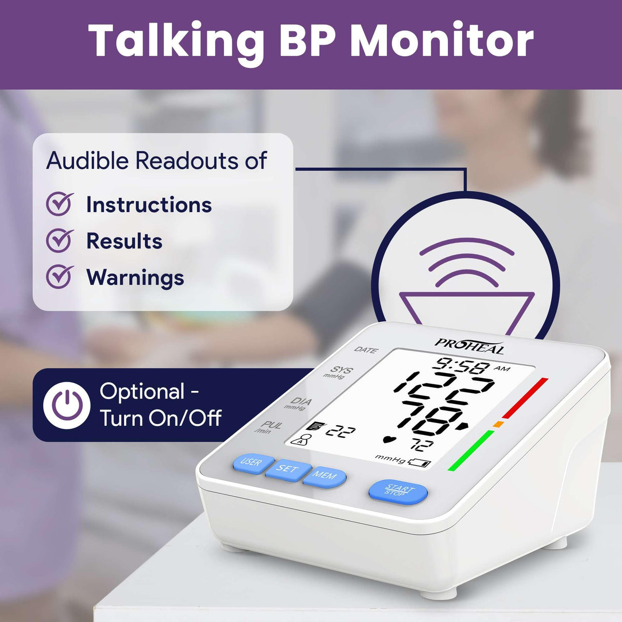 Blood Pressure Monitor for Home Use with Large Upper Arm Cuff - Automatic Talking Pulse and BP Machine with 240 Memory Recalls for 3 Users - Carrying Bag and Batteries Included, Backlit Digital LCD