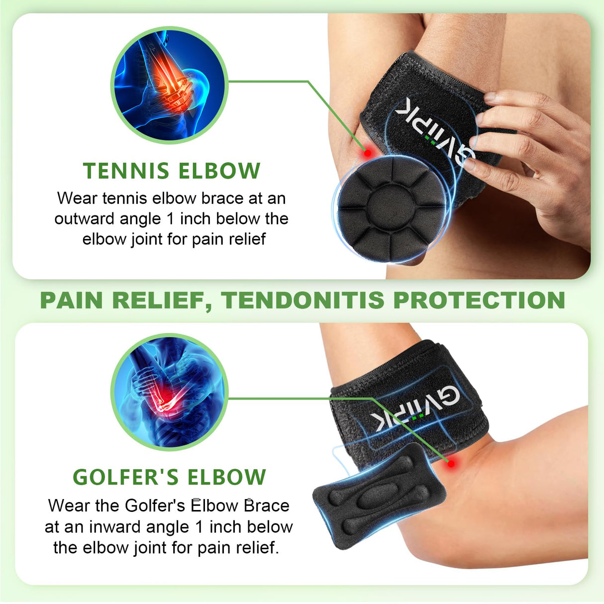 Gviipk Tennis Elbow Brace Strap for Tendonitis Elbow Relief for Men & Women, Golfers Elbow Brace, Arm Forearm Braces Bands, Golf Elbow Pads Support - Black 1 Pack