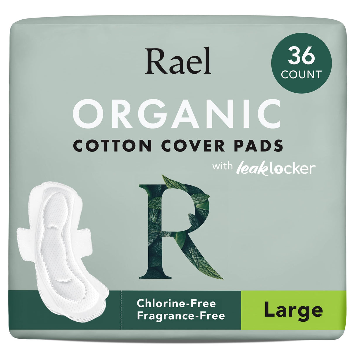 Rael Pads for Women, Organic Cotton Cover - Period Pads with Wings, Feminine Care, Sanitary Napkins, Heavy Absorbency, Unscented (Large, 36 Count)