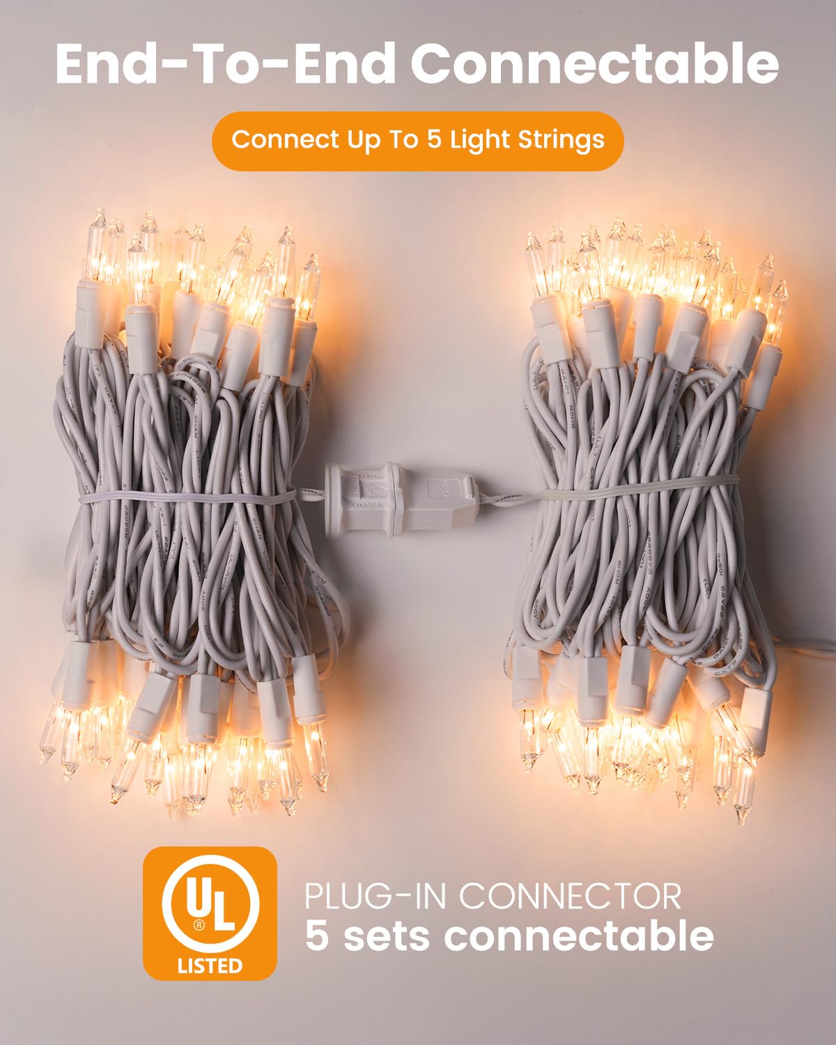 Minetom Clear Christmas String Lights 100 Count 26.5 Feet Incandescent Bulb Mini Lights for Indoor Xmas Tree Garland Birthday Wedding Party Festival Decoration, 2 Pack White Wire