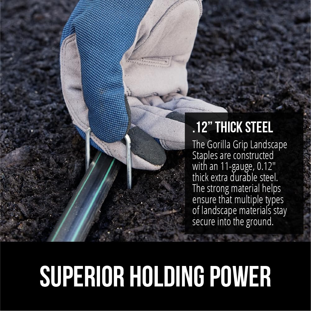 GORILLA GRIP Premium Landscape Staples 200 Pack 6 Inch, Heavy Duty 11 Gauge Galvanized Steel Garden Stakes, Sharp Rust Resistant Landscaping Pins, Lawn Anchors Weed Barrier Fabric, Sod, Irrigation