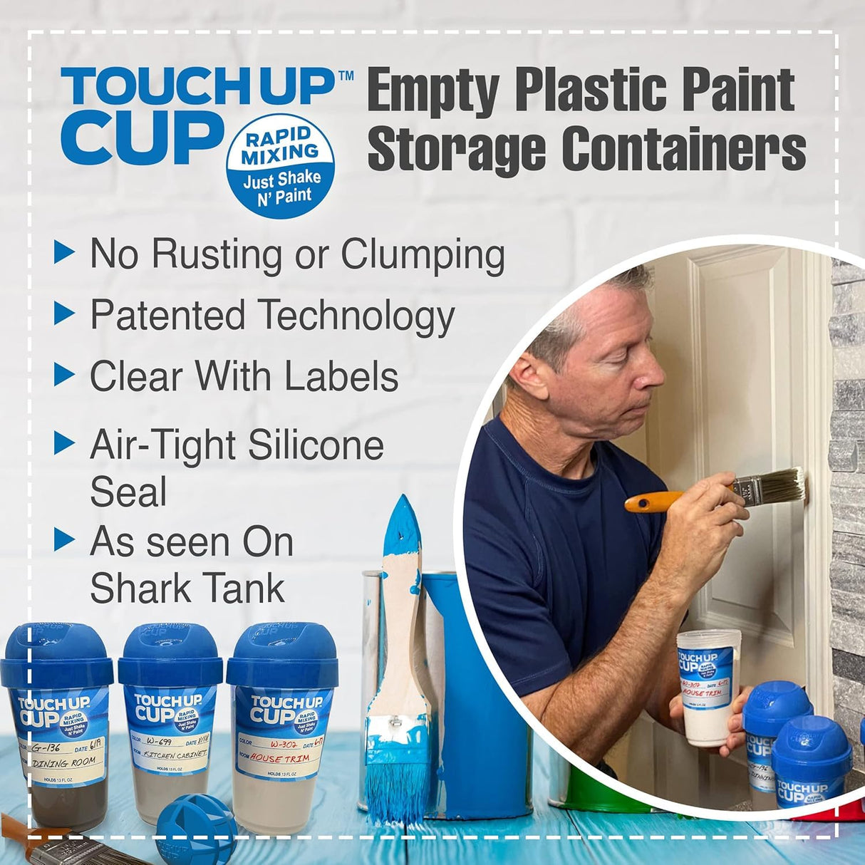 Touch Up Cup Empty Plastic Paint Storage Containers with Lids for Leftover Paint, Touch Ups, As Seen On Shark Tank Products, 13 oz, Pack of 3